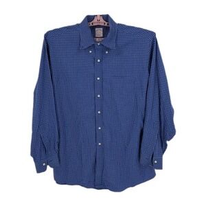 Brooks Brothers Men's ‎ Blue White Check Cotton Long Sleeve Button Down 17-35